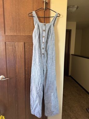 Japna Light Blue Button-Front Linen Jumpsuit